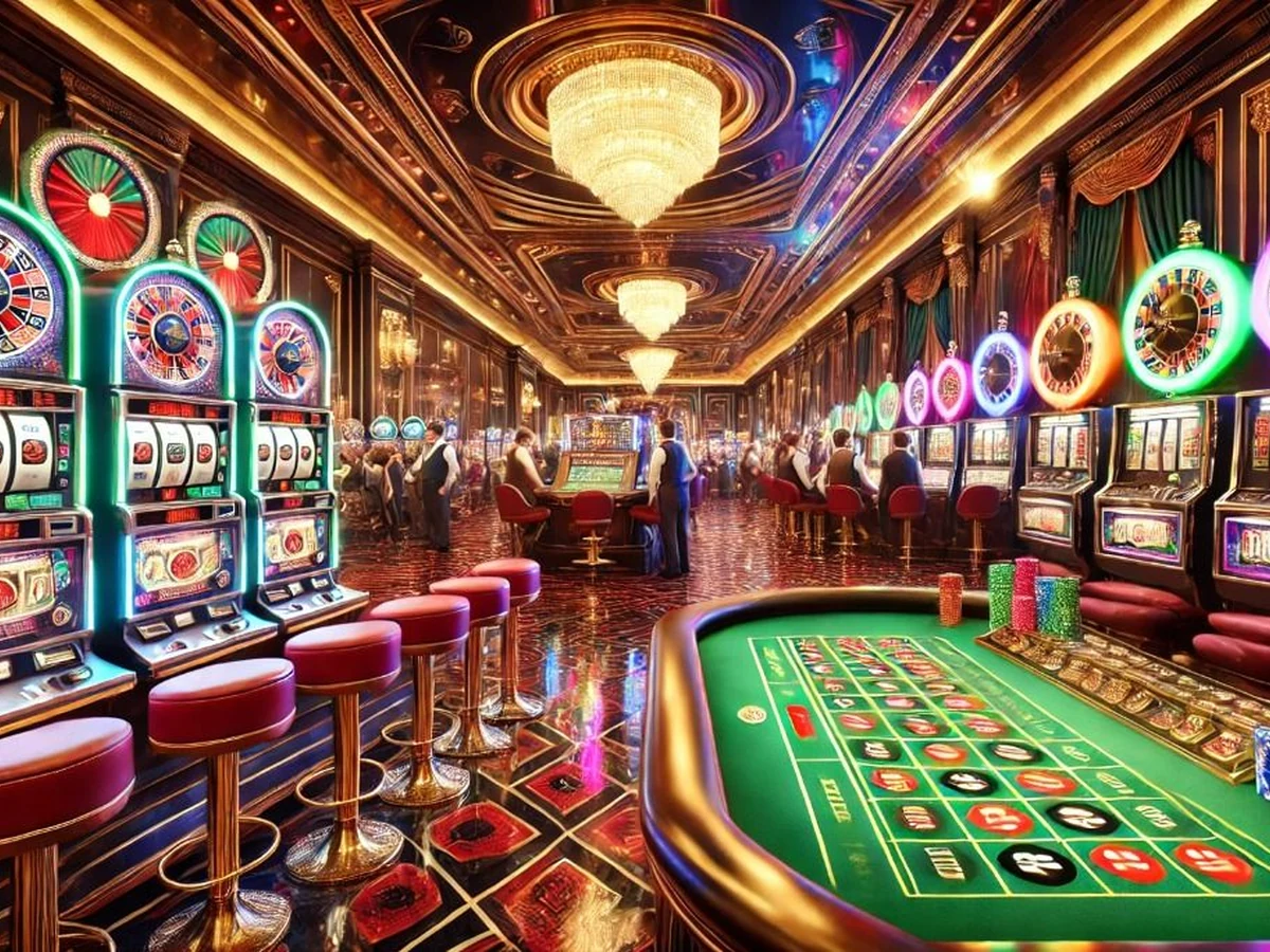 Layar slot dengan reel dan simbol permainan